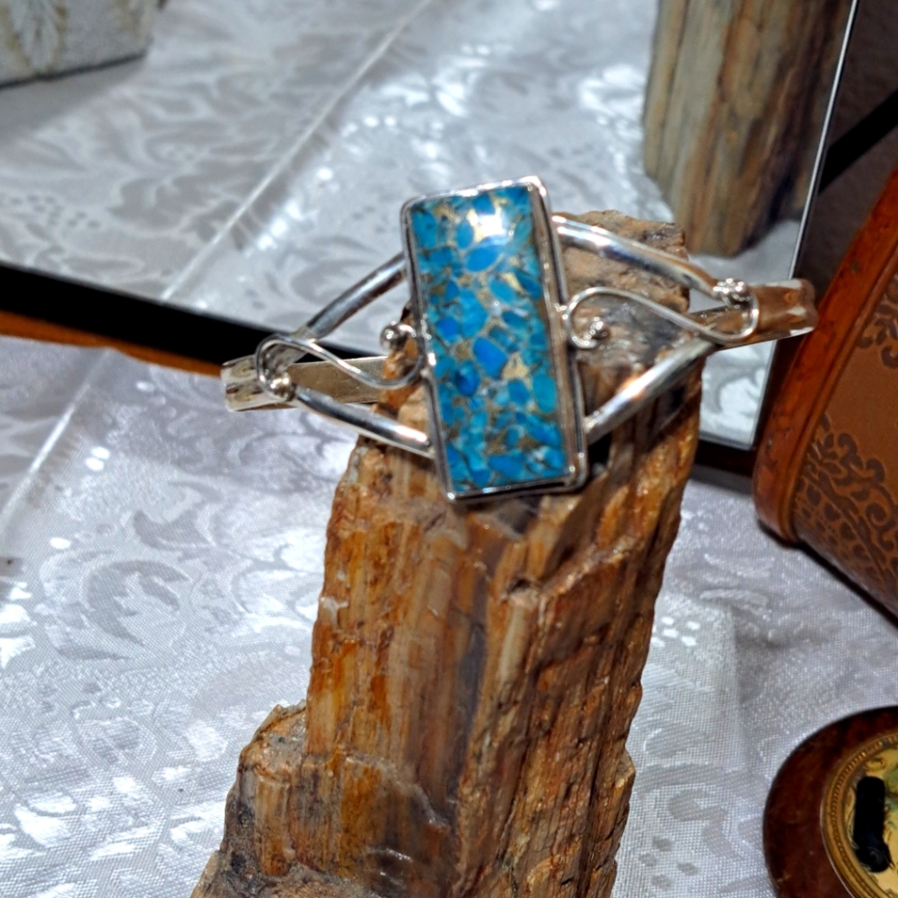 Sterling silver 925 copper turquoise LG  cuff bracelet.  excellent condition